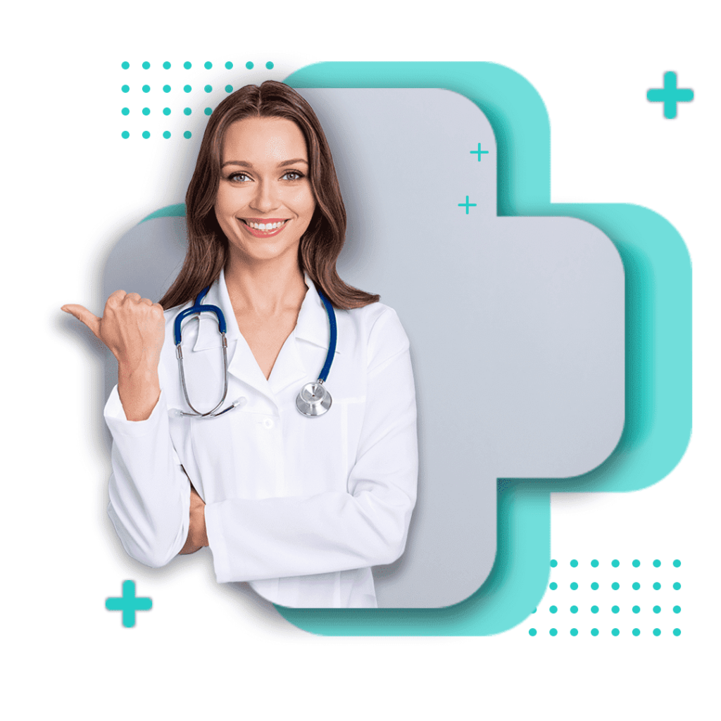 A Female doctor pointing towards medical billing services